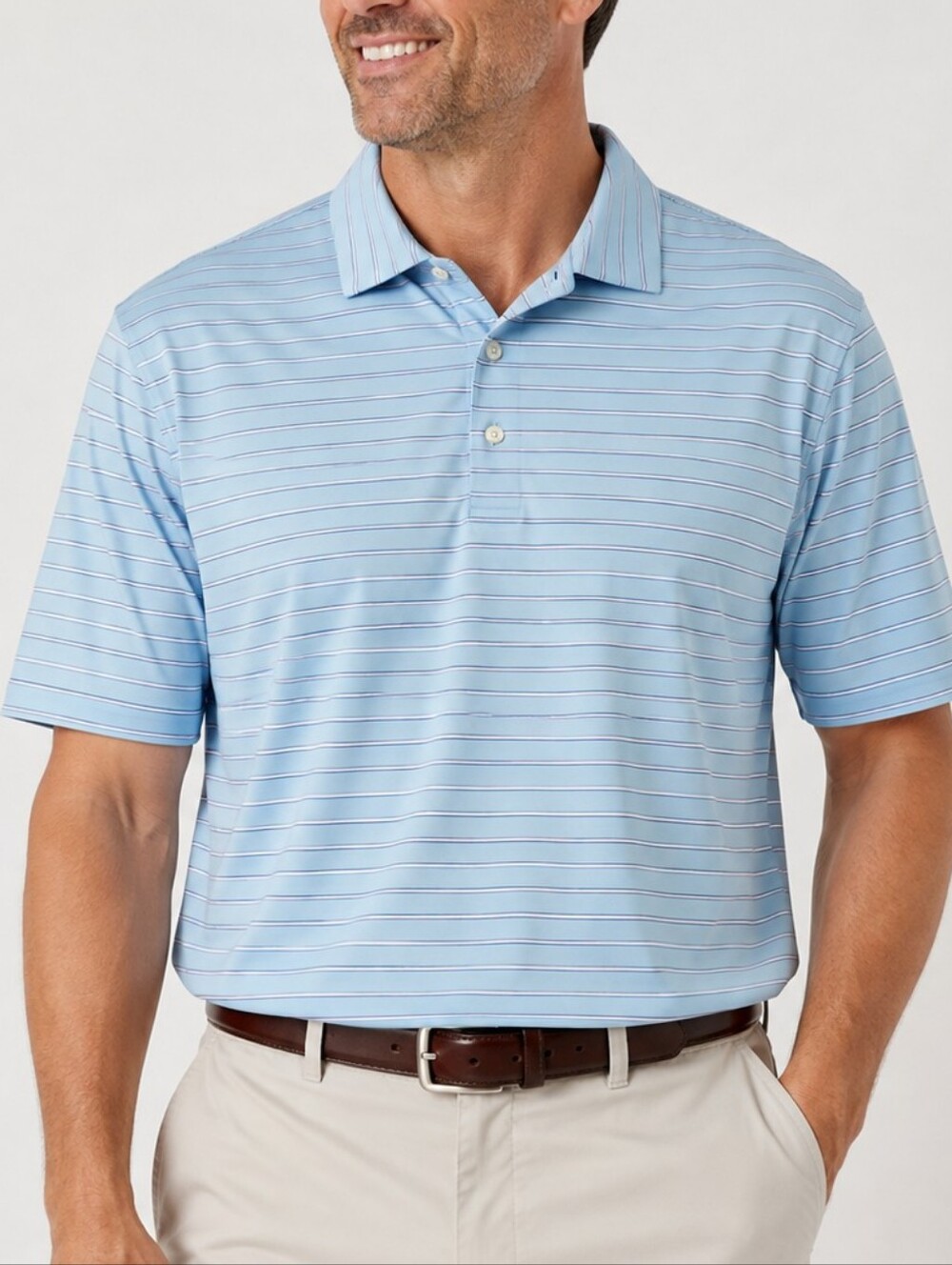 Peter Millar Summer Comfort Polo Men's XL Light Blue Striped Golf 92% Spandex
